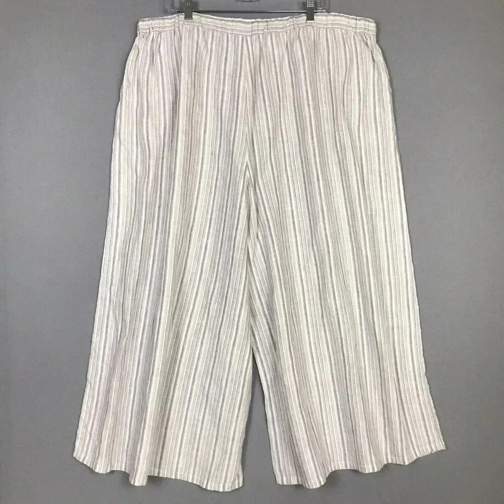 Vivid 100% Linen Wide Leg Pants Women Size 4X Pockets Drawstring Elastic Waist - Picture 6 of 16